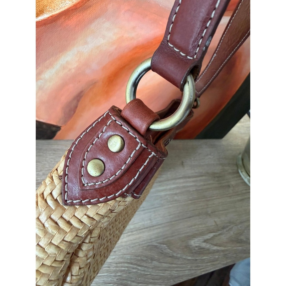 Franco Sarto Woven Straw Shoulder Bag Womens Small Brown Boho Leather Trim Used - Picture 5 of 14